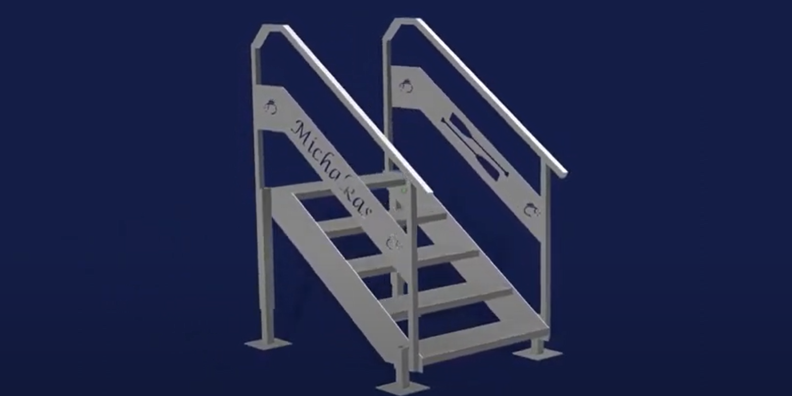 3D CAD Drawing 3D CAD Modeling and Drawing of a metal staircase.