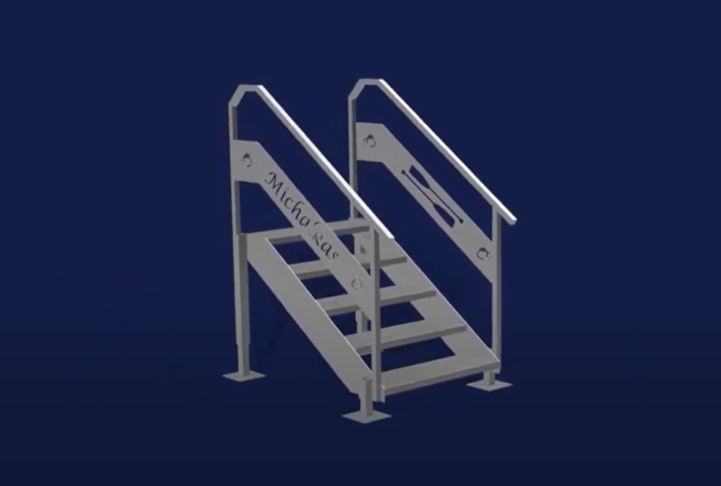 3D CAD Drawing 3D CAD Modeling and Drawing of a metal staircase.