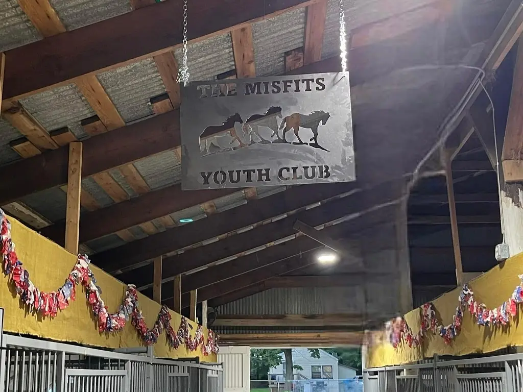 A custom metal fabricated sign for the Misfits Youth Club at the Calhoun County Fair.