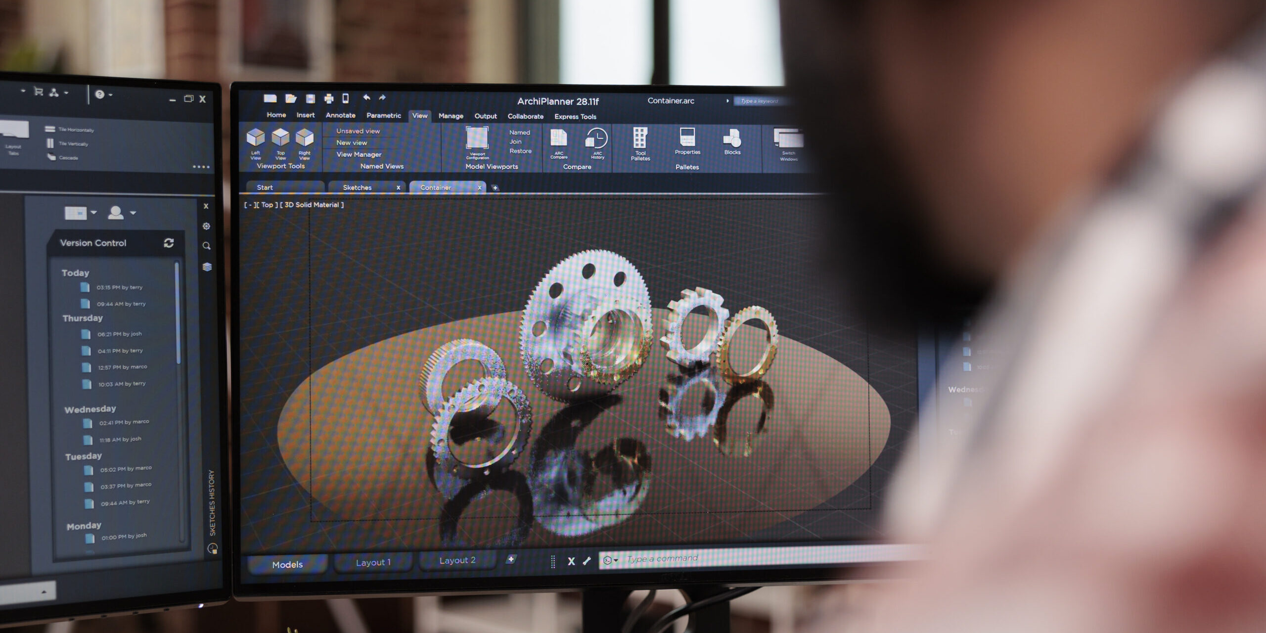 Developer prototyping machinery product on computer metal prototyping