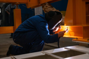 A closeup shot of a welder working
