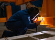 A closeup shot of a welder working